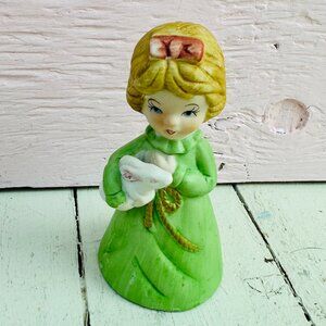 Vintage 1970s Jasco Merri Bells Girl with Easter Bunny Bell, Easter Decor